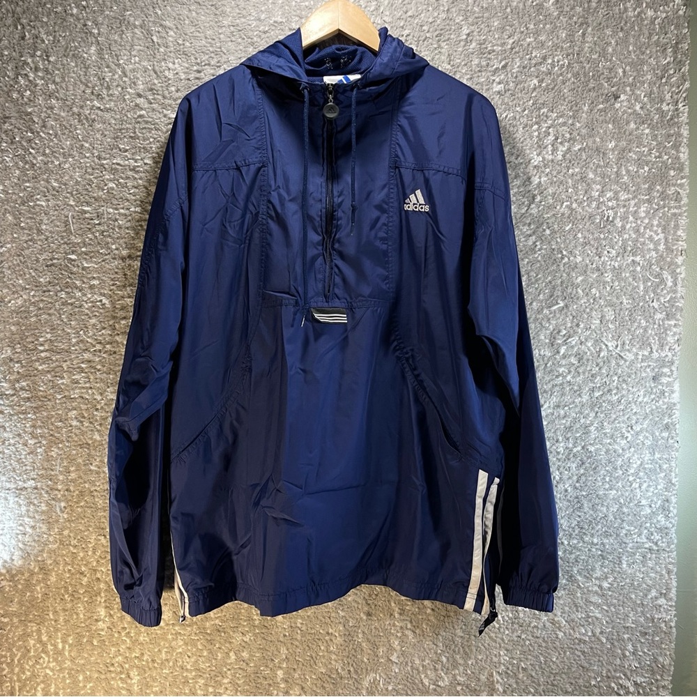 Vintage‎ Adidas Blue Embroidered Logo Mesh Lined Windbreaker Adult Size Large